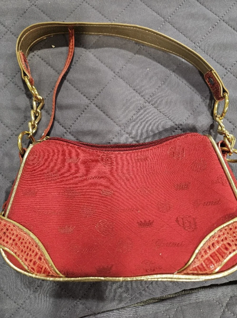 Red Women's Shoulder Bag with Gold Accent